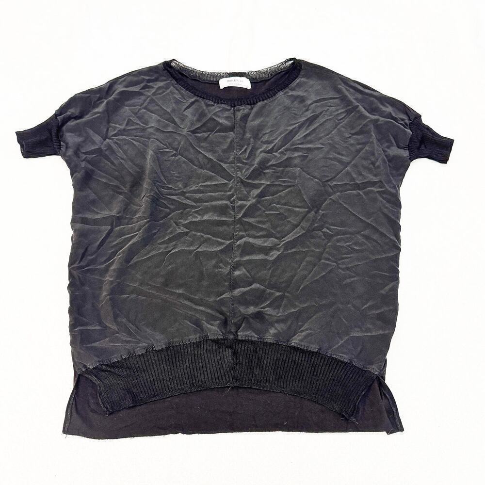 Bailey 44 Black Crew Neck Short Sleeve Top Sheer Trim Size M